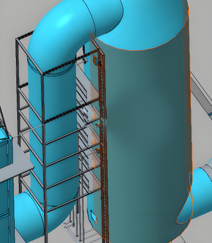 水泥窯頭煙氣急冷塔內(nèi)部結(jié)構(gòu)示意圖